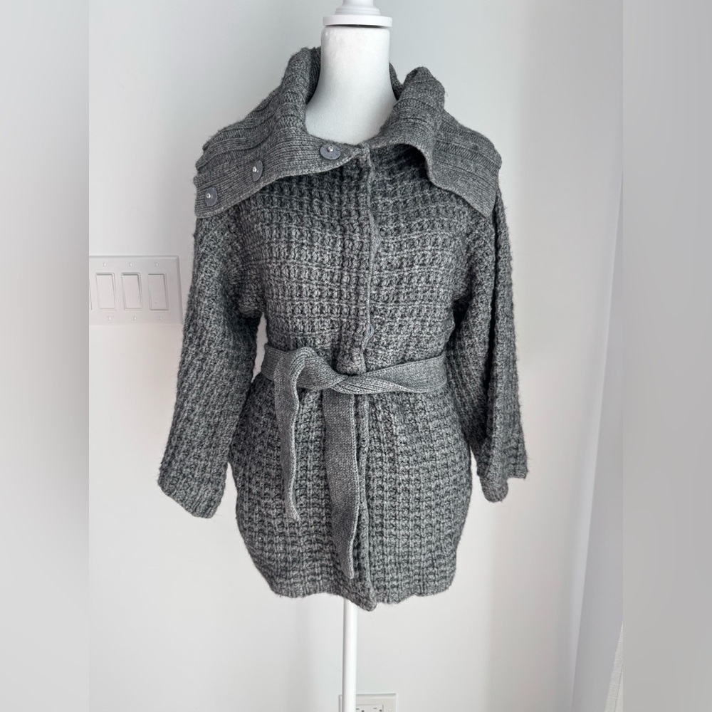 Theory Women's Small Knit Shawl Collar Waist Tie‎ Cardigan Cashmere Wool Blend